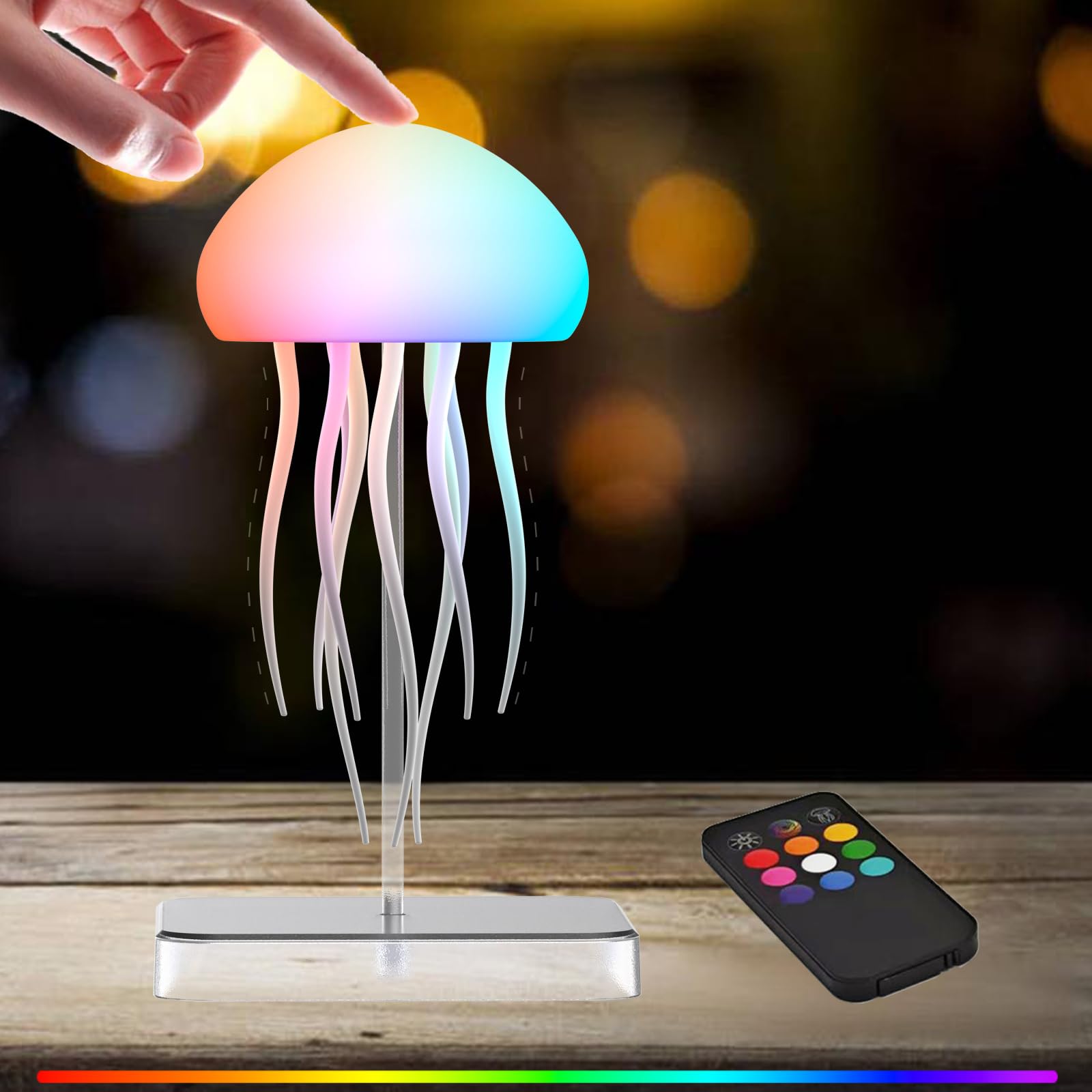 Camdii Jellyfish Lamp with dancing tentacles creates ambient desk lighting.