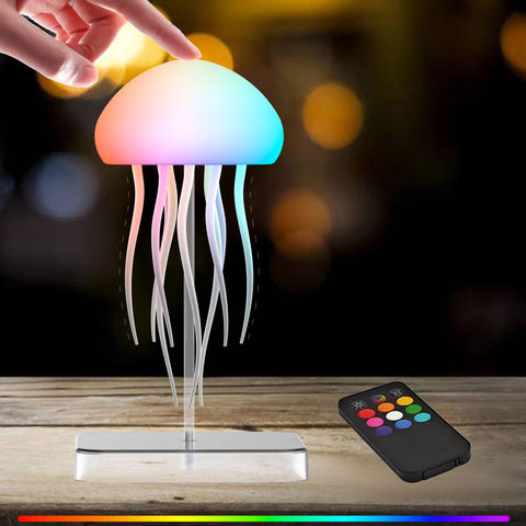 Camdii Jellyfish Lamp with dancing tentacles creates ambient desk lighting.