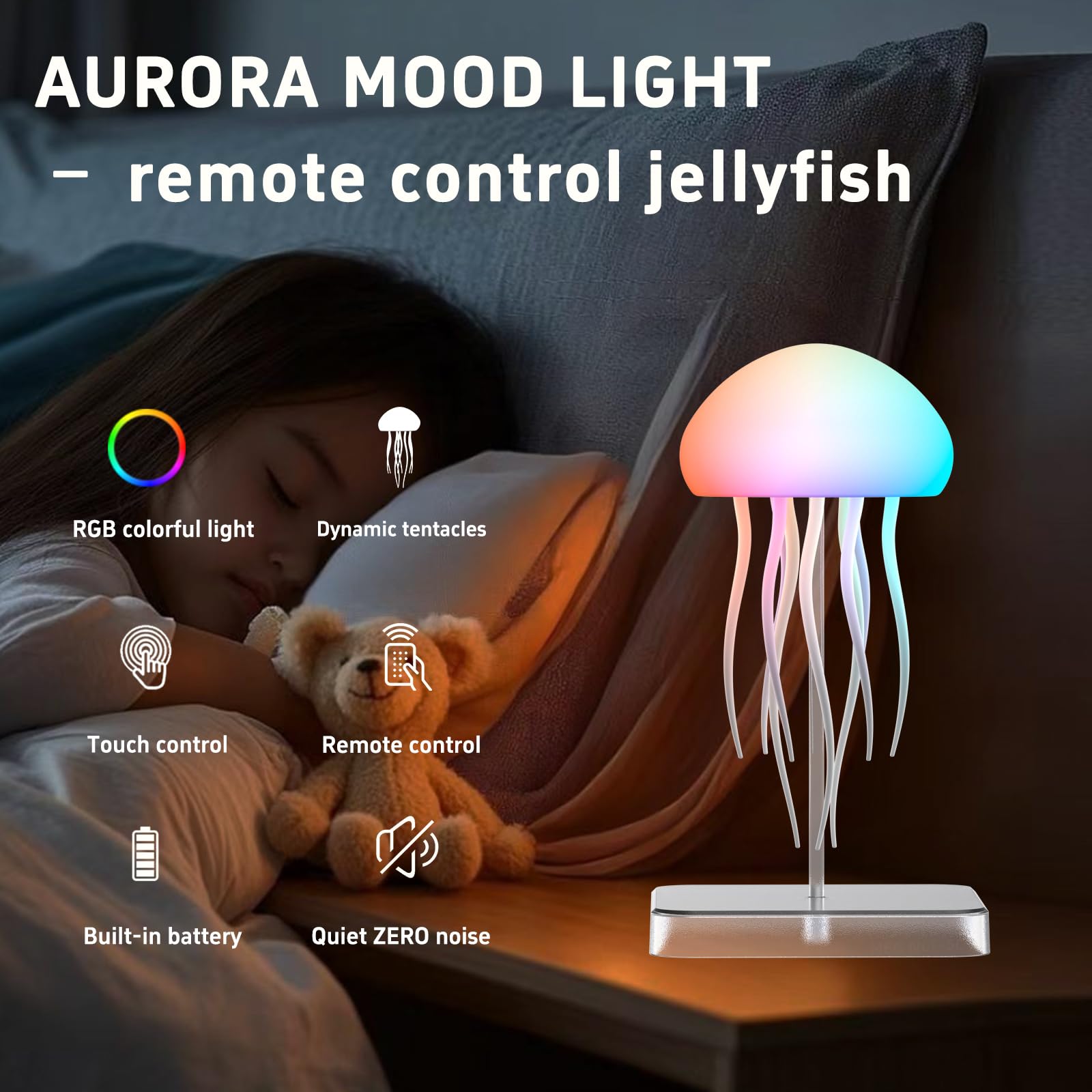 Camdii Jellyfish Lamp shows RGB gradient glow for relaxing ambiance.