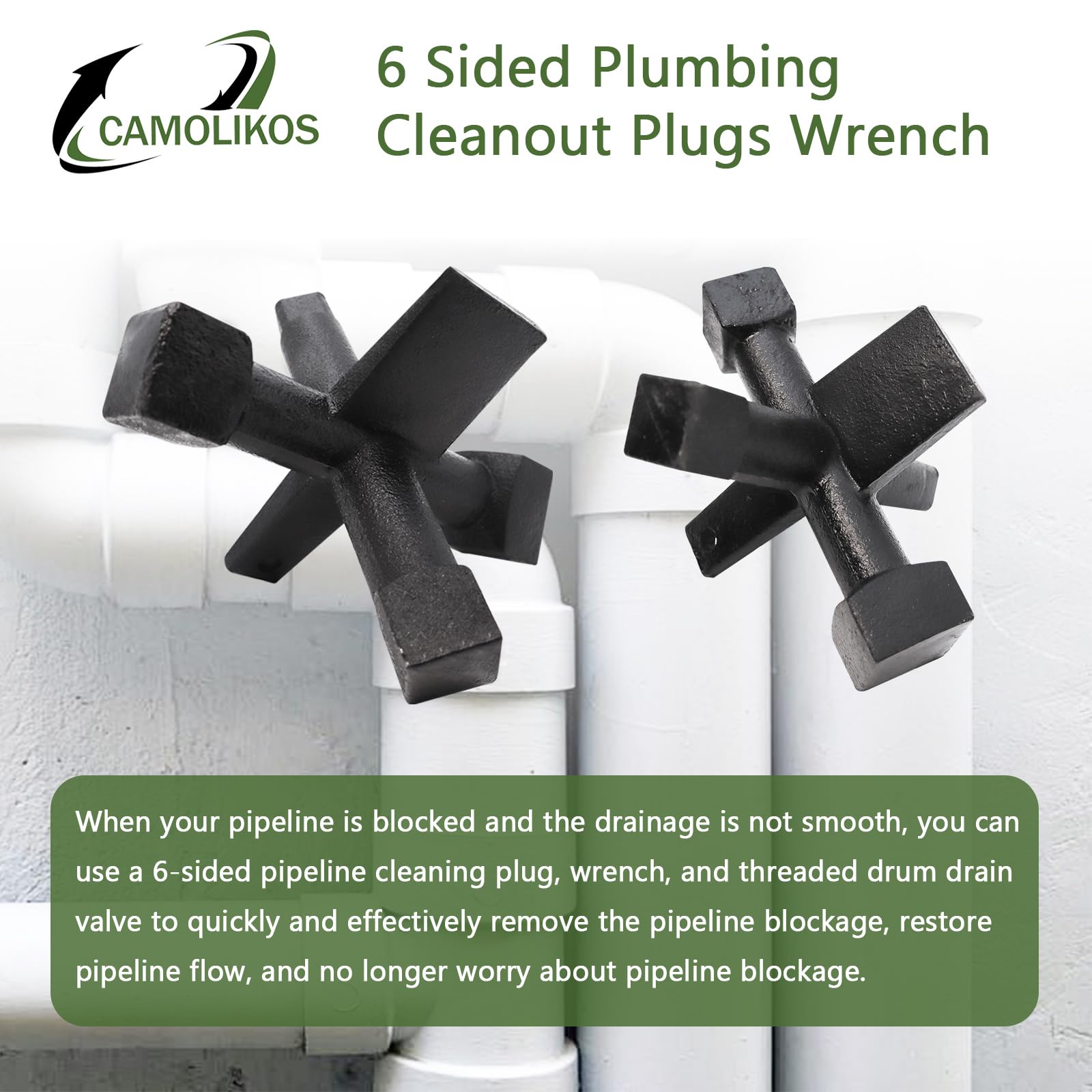 CAMOLIKOS home use cleanout tool keeps drains flowing with minimal effort.