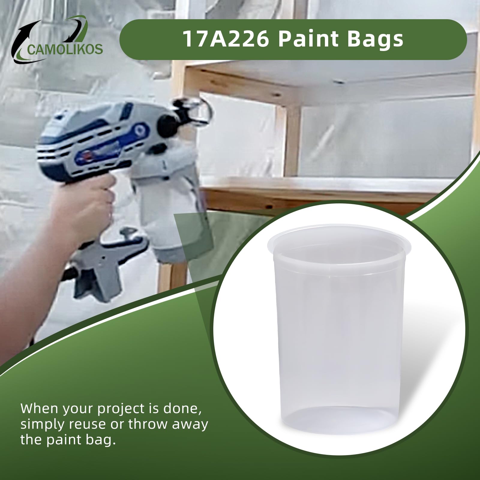 CAMOLIKOS 32oz-capacity bags support small to medium projects without refills.
