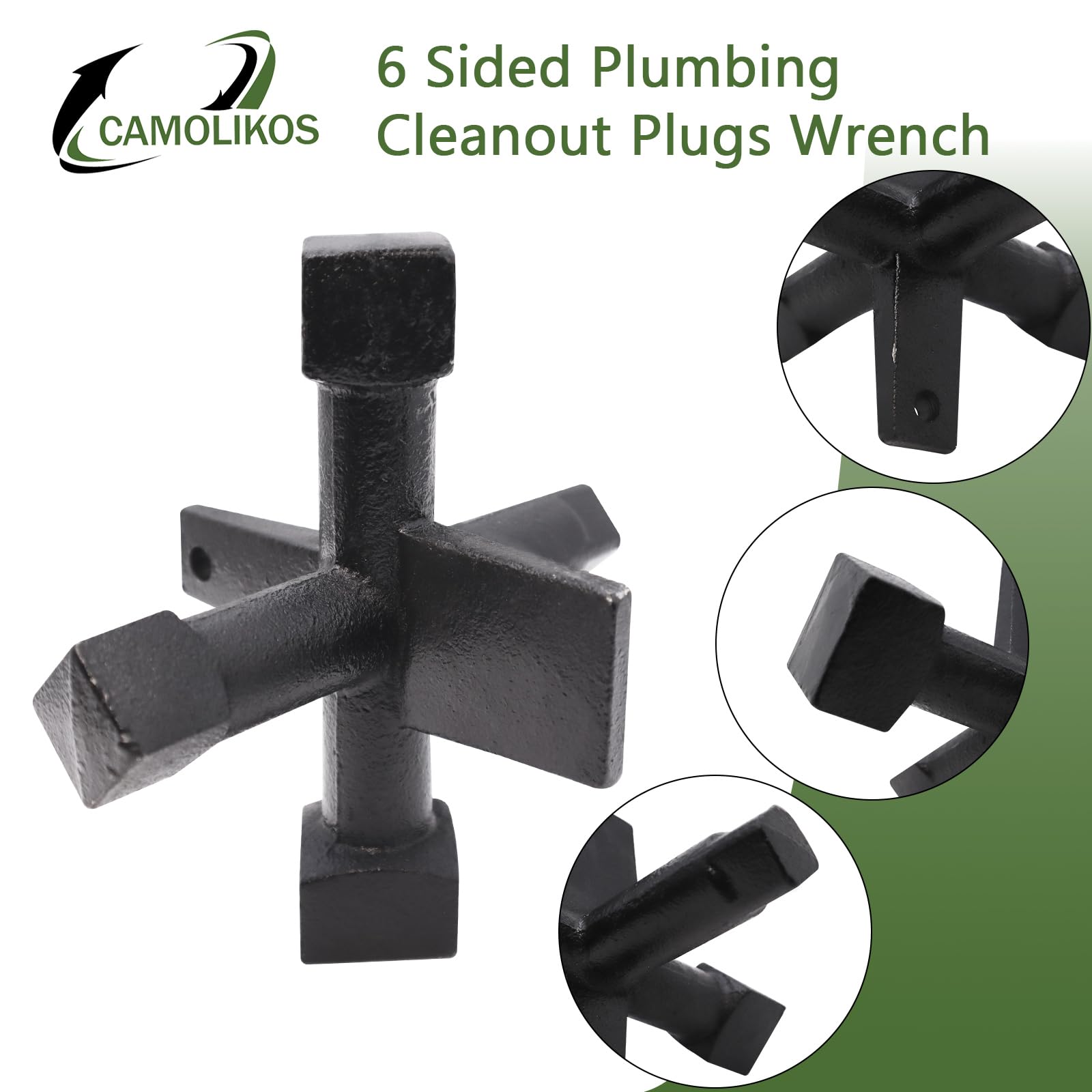 CAMOLIKOS upgraded grip 6-sided design prevents slipping during stubborn clogs.