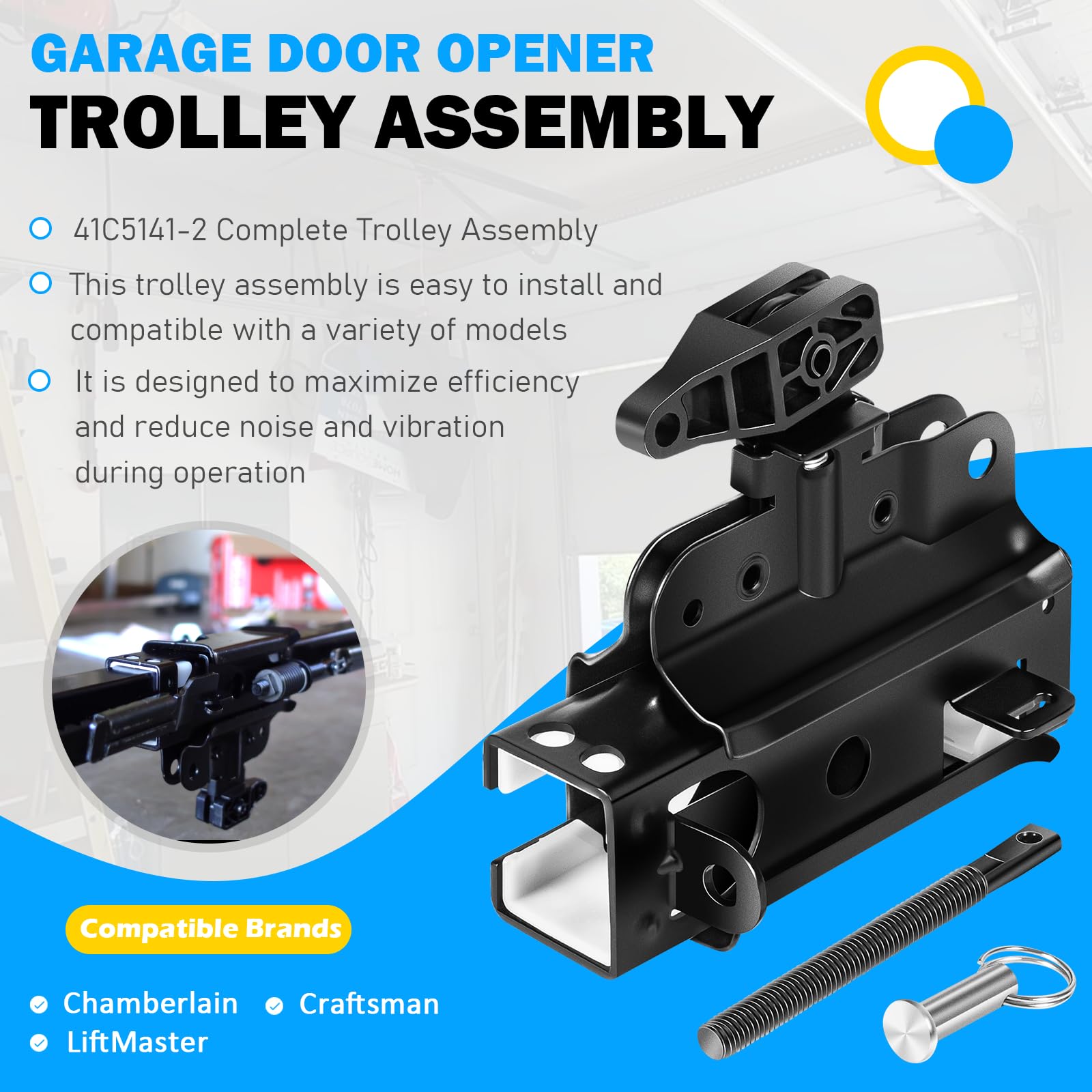 Camoo 41C5141-2 trolley assembly compatible with Chamberlain square rail drives