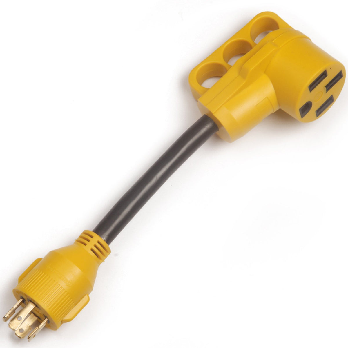 CAMPELIFY RV generator adapter with 30A male plug for safe power hookups.
