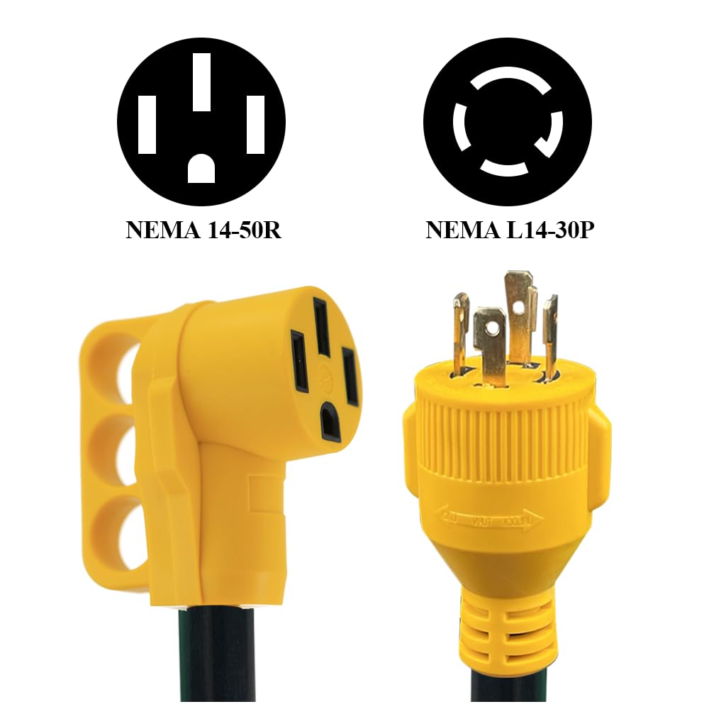 CAMPELIFY 14-50R female on 12-inch camper cord for RV connections.