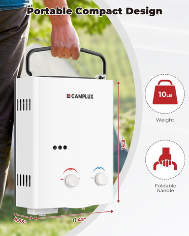 Camplux AY132 compact outdoor unit ready for camp use.