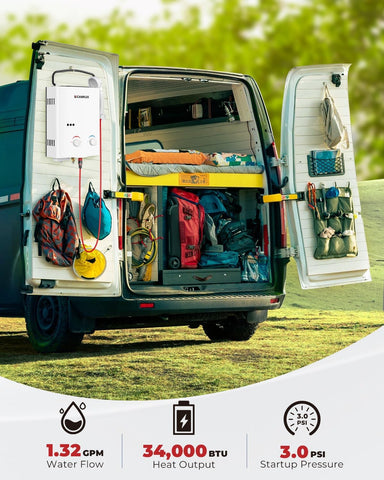 Camplux AY132 folding handle aids portable installation at the campsite.