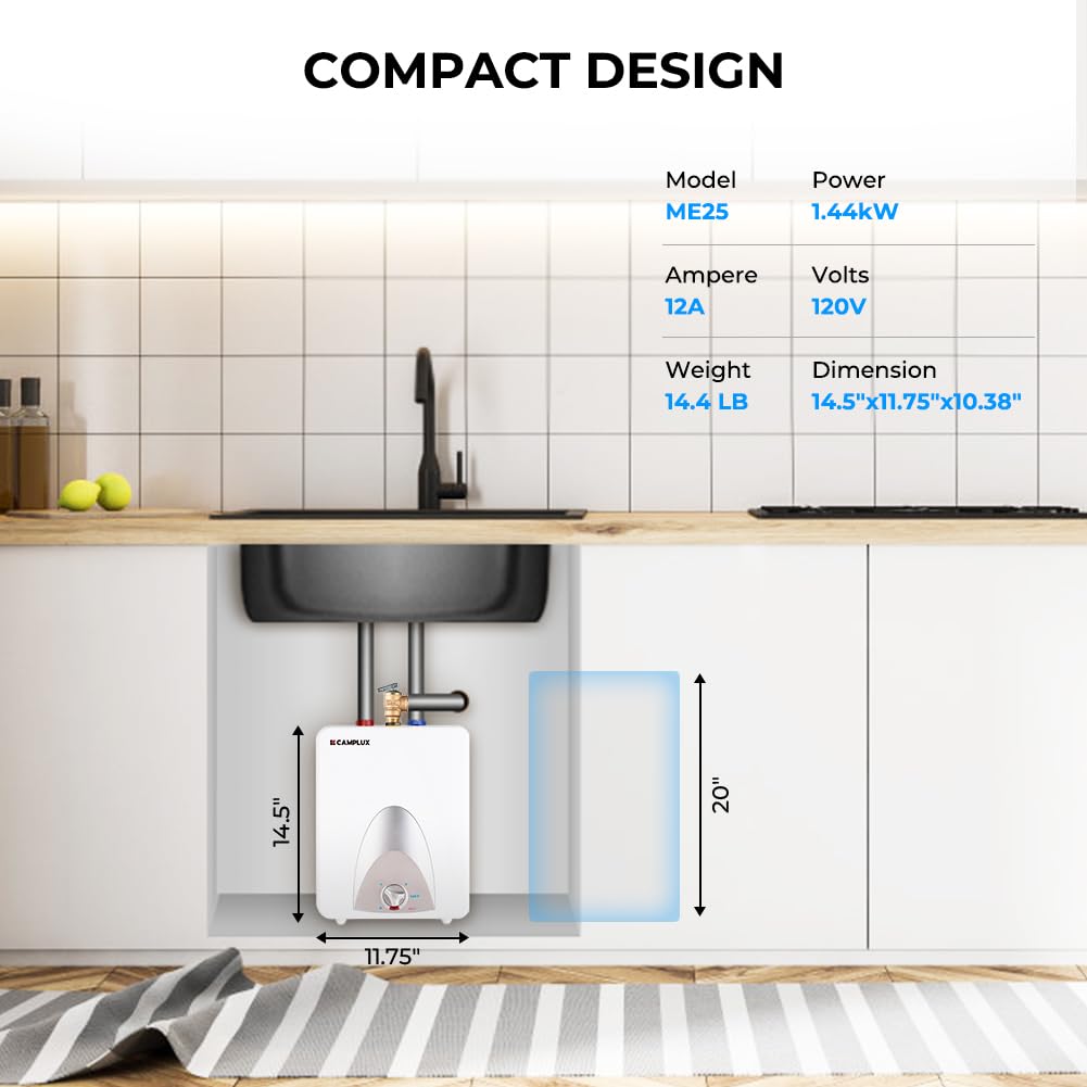 CAMPLUX ME25 glass-lined tank emphasizes durability and easy maintenance.
