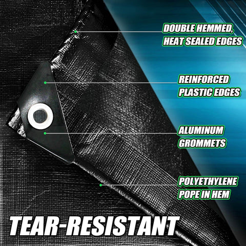 CAMPMAC tarp features heat sealed seams to reduce leaks