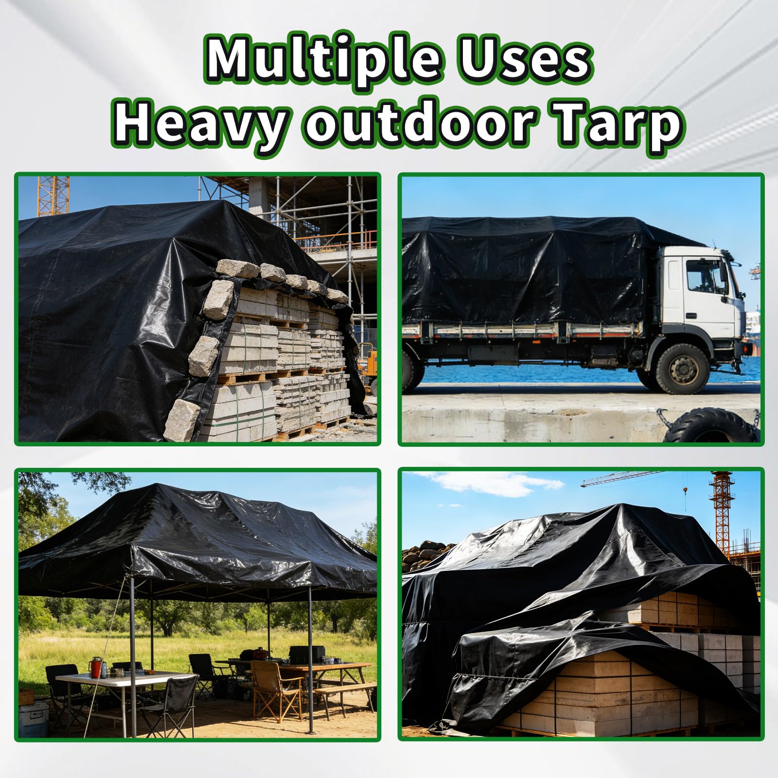 CAMPMAC multipurpose tarp can function as camping shelter or windbreak.