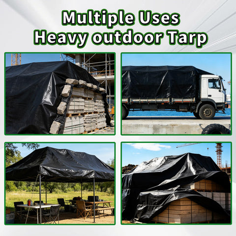 CAMPMAC multipurpose tarp can function as camping shelter or windbreak.