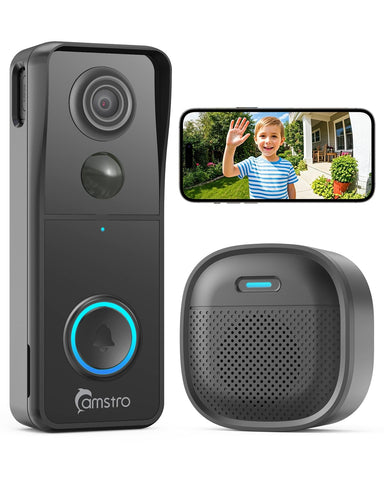 CAMSTRO Doorbell Camera front view captures 3K video for clear doorstep monitoring day or night.