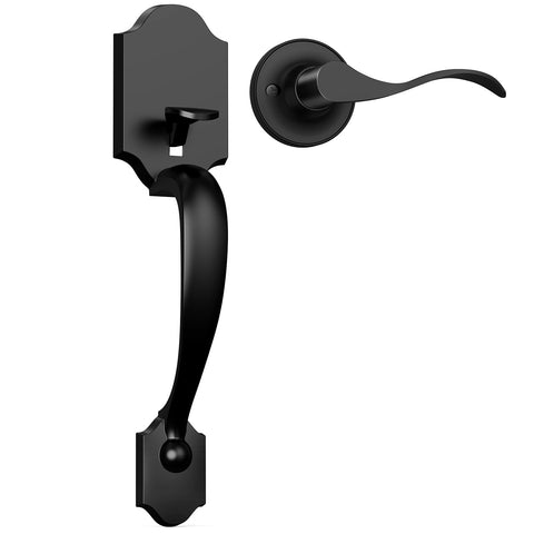 Camtek front door handle no lock in matte black, premium curb appeal and smooth entry
