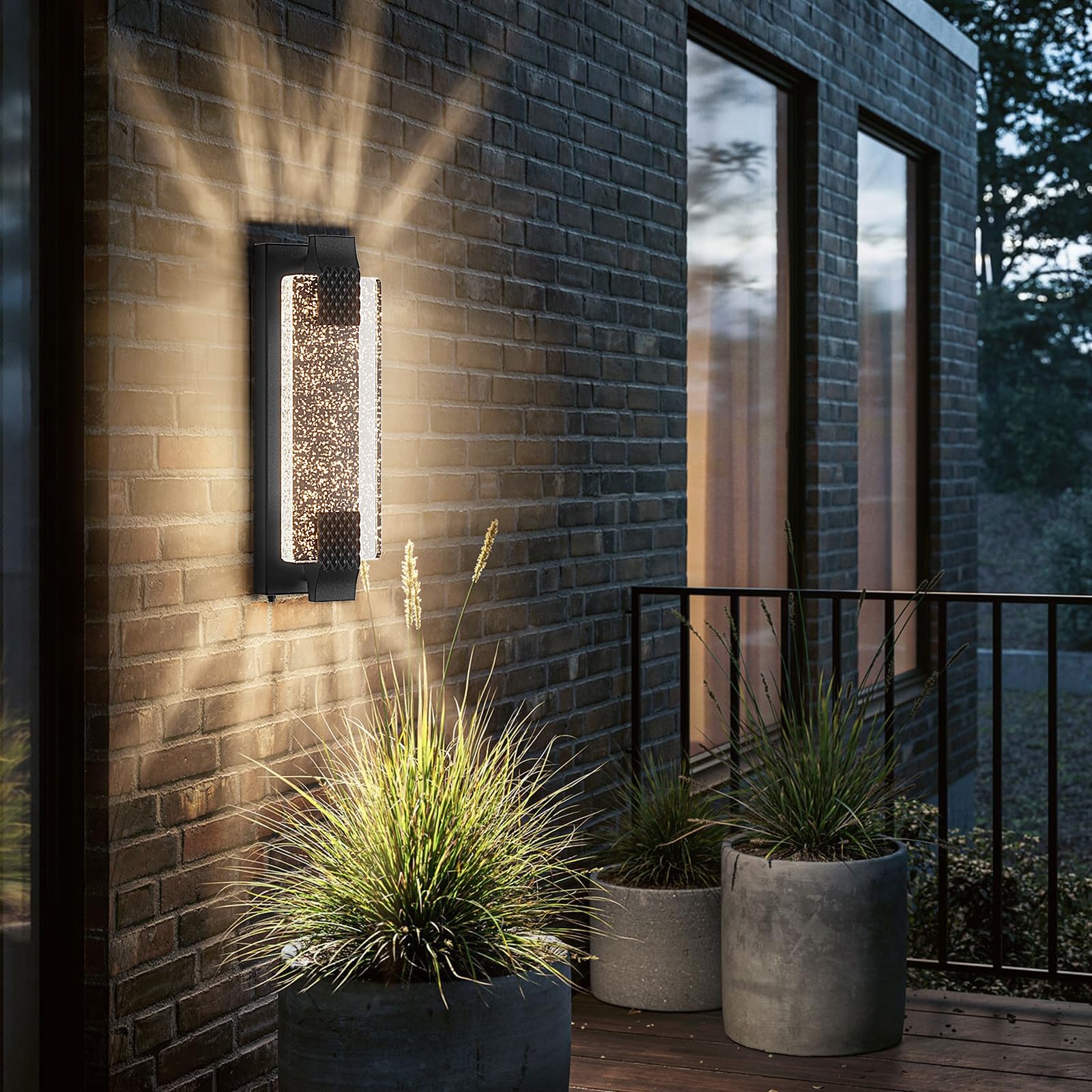 Camuucci Dusk to Dawn outdoor light illuminates your doorway with energy-efficient LED brightness.