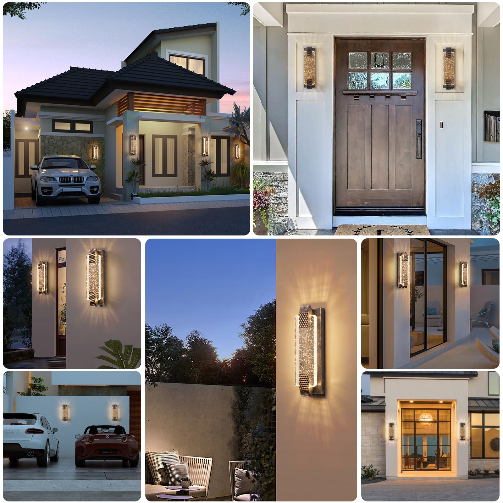 Camuucci outdoor wall light with bubble crystal cubes creates decorative shadows.