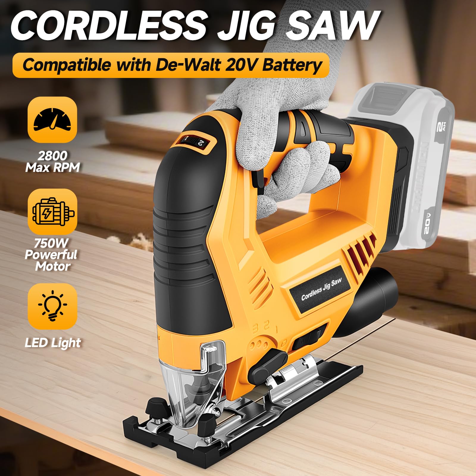 CAMXTOOL jig saw shows DeWalt 20V compatibility for easy battery sharing
