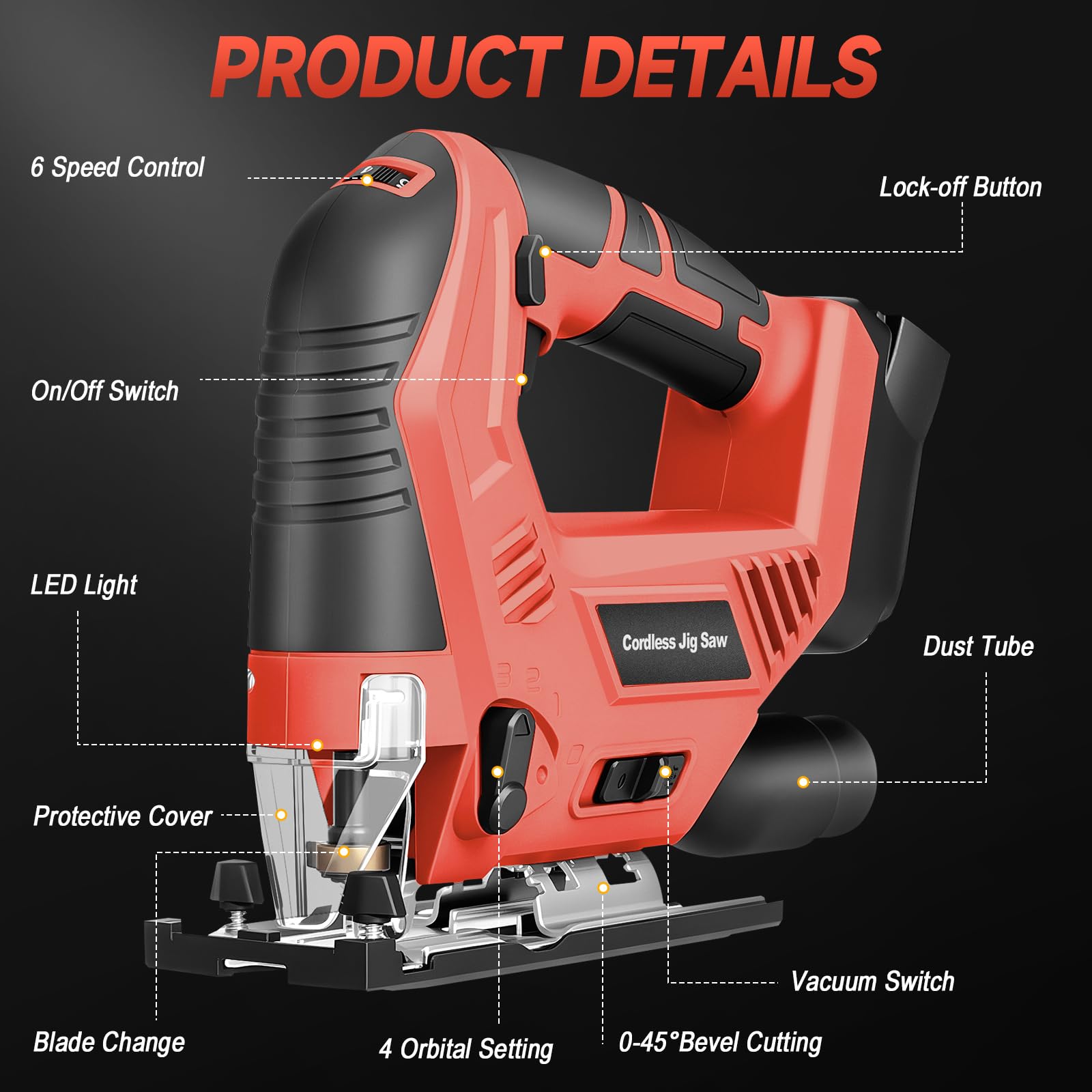 CAMXTOOL jigsaw with six-speed control enables precise straight and curved cuts.