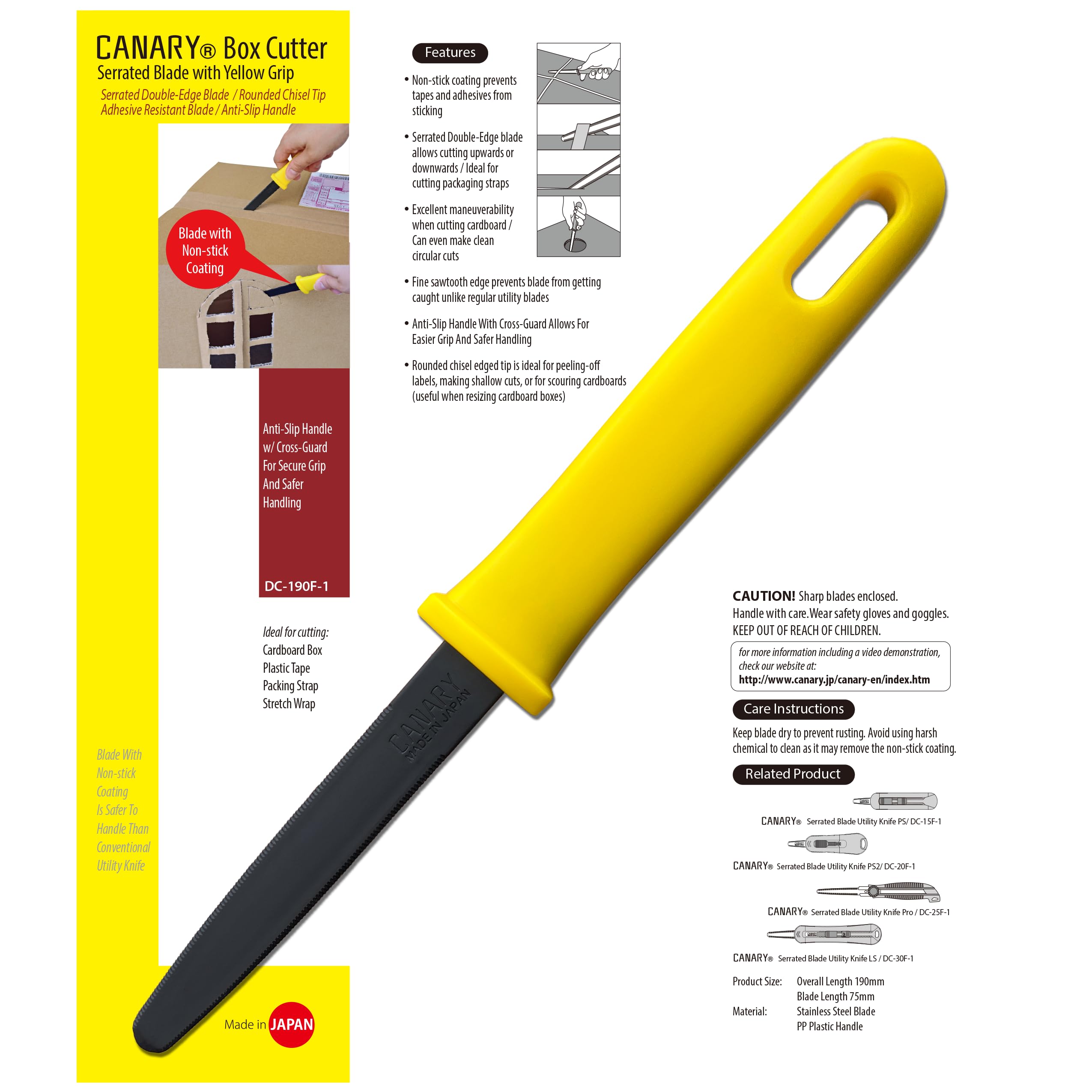 CANARY box cutter with non-stick blade reducing tape buildup