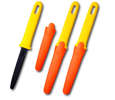 CANARY cardboard cutter with sheath showing safe, non-stick blade.