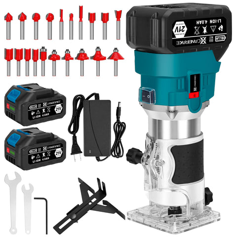 Canbrake cordless wood router base for precise height adjustments.