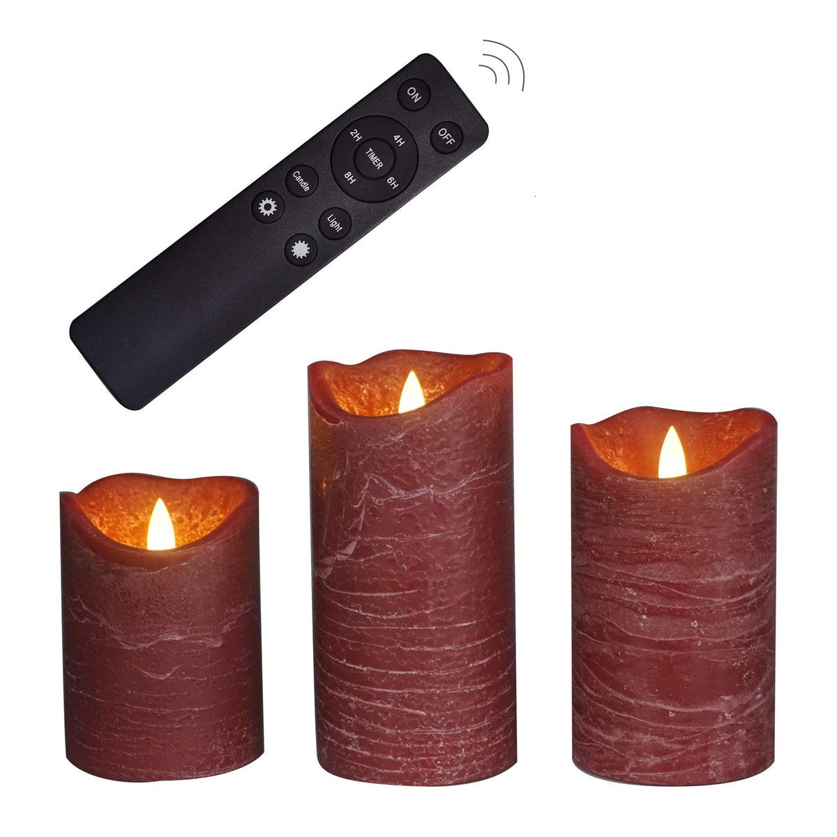 Candle Choice burgundy flameless candle with realistic wax texture for warm ambiance