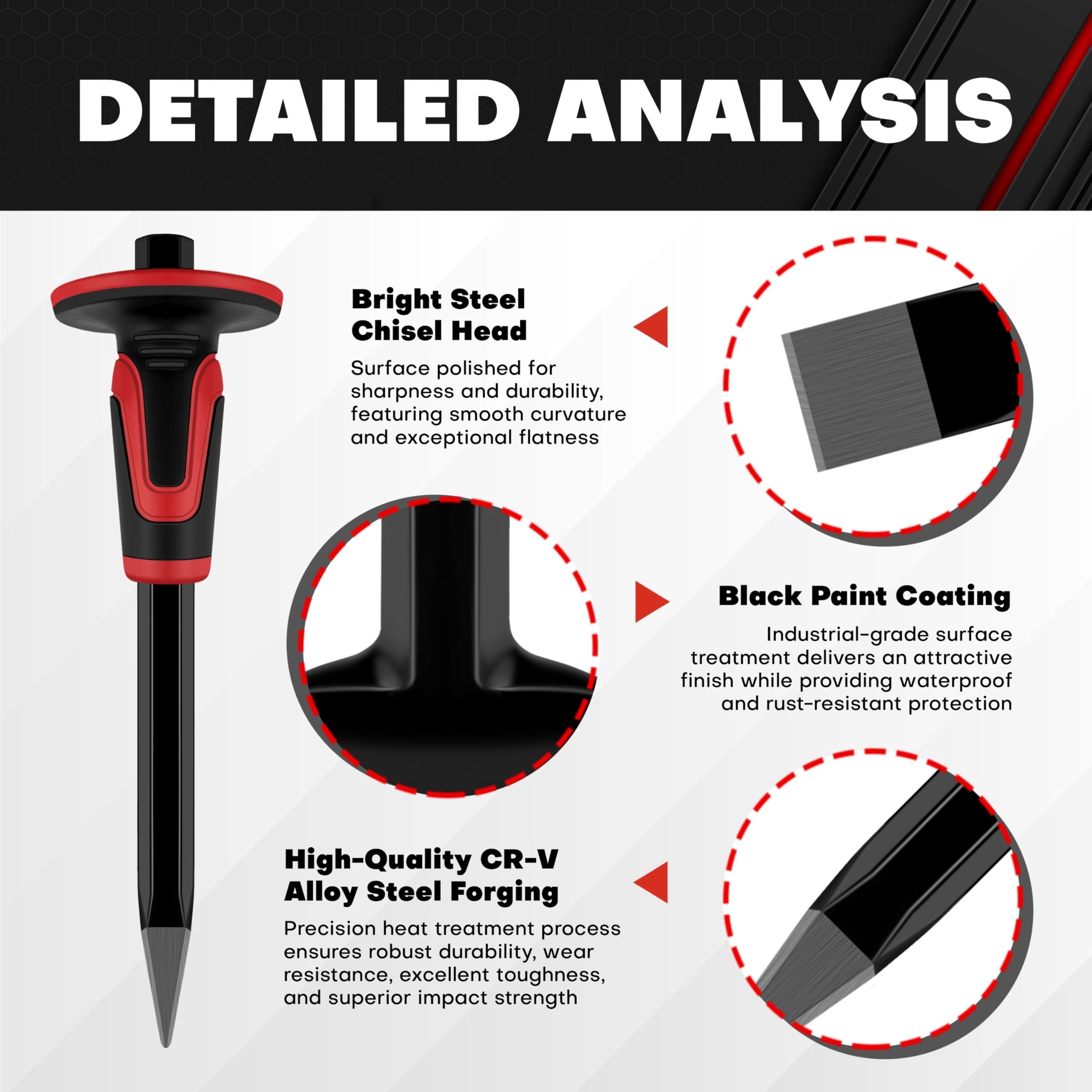 C&T 3Pcs heavy duty masonry chisel set with 11-inch flat chisel for smooth flats