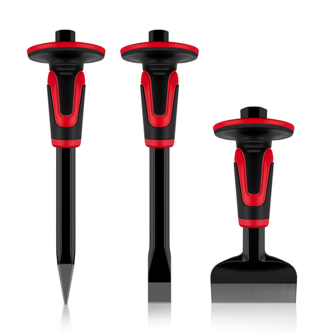 C&T 3Pcs heavy duty masonry chisel set with 11-inch point chisel for precise demolition