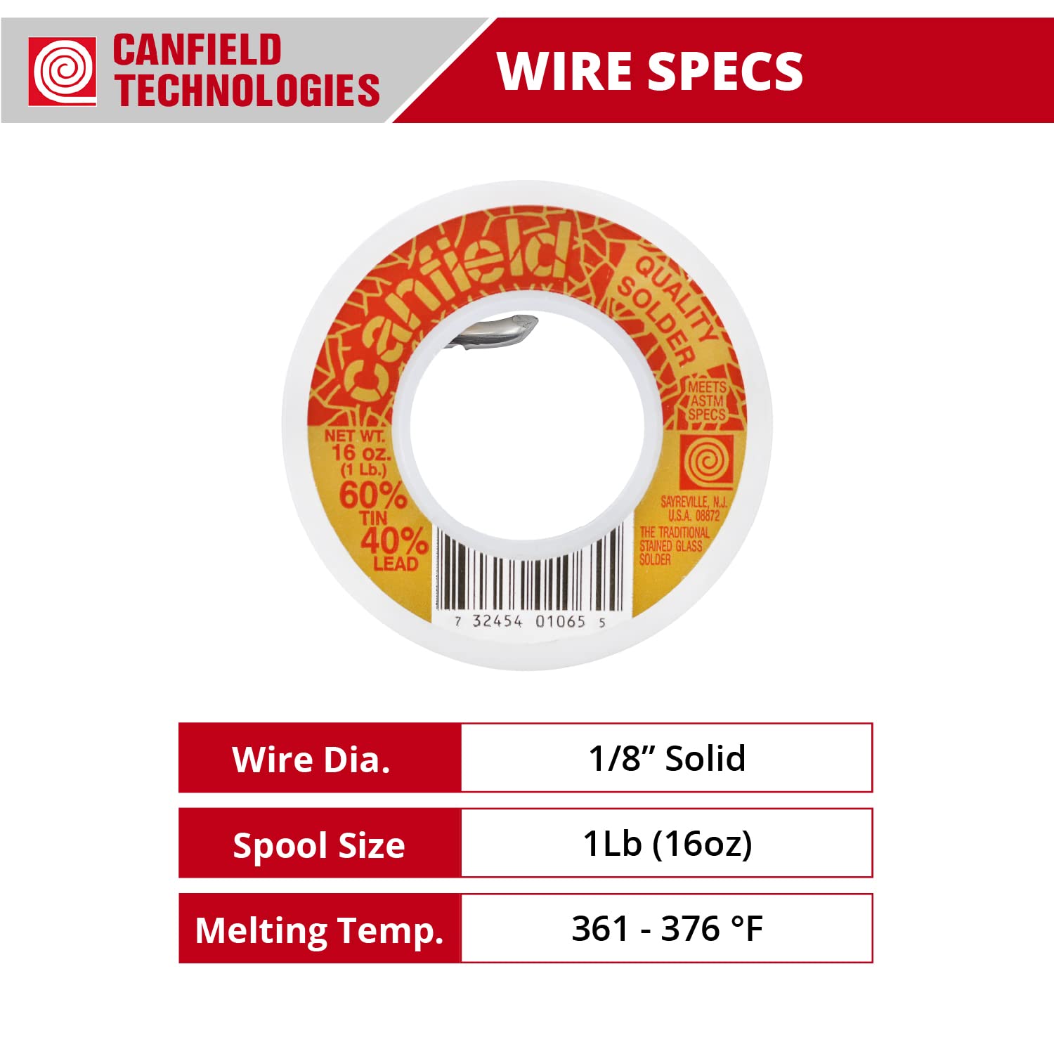 Canfield 60/40 solder detail joint close-up.