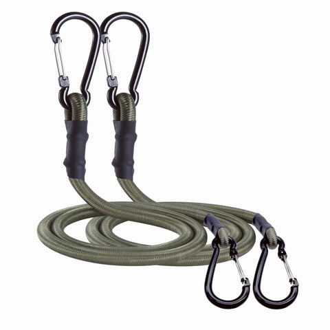 CanKing camouflage bungee cord 120-inch close-up showing secure carabiner.