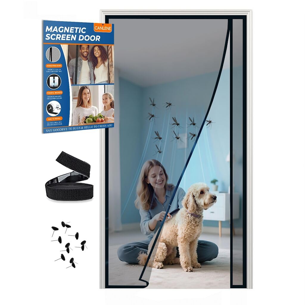CANLENE magnetic screen door with left opening enables hands-free passage and comfort.