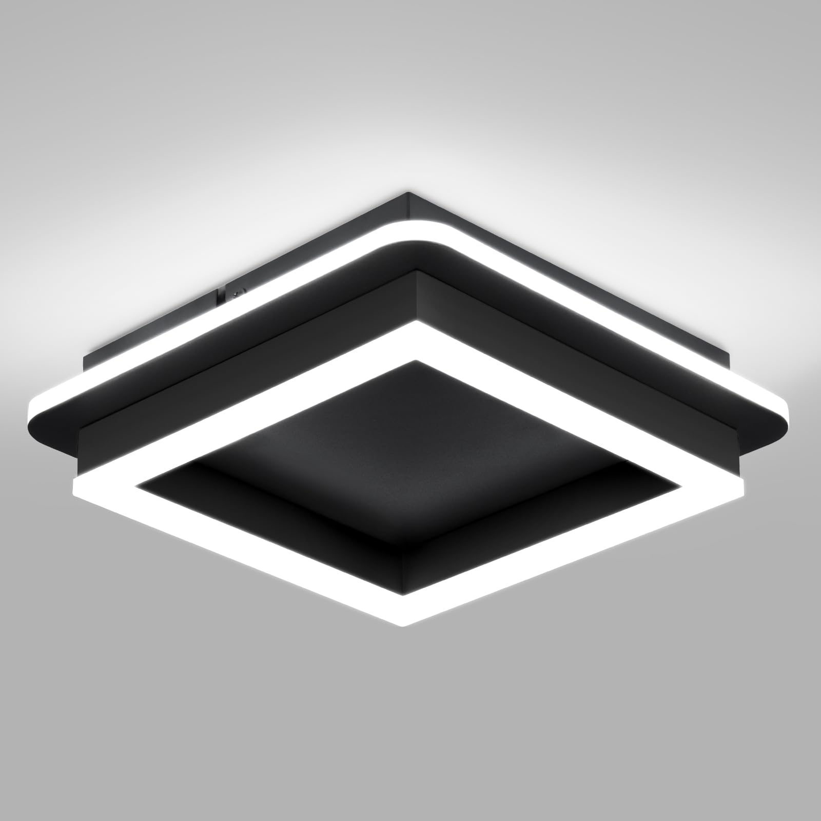 CANEOE black square LED ceiling light front view highlighting minimal design and even illumination