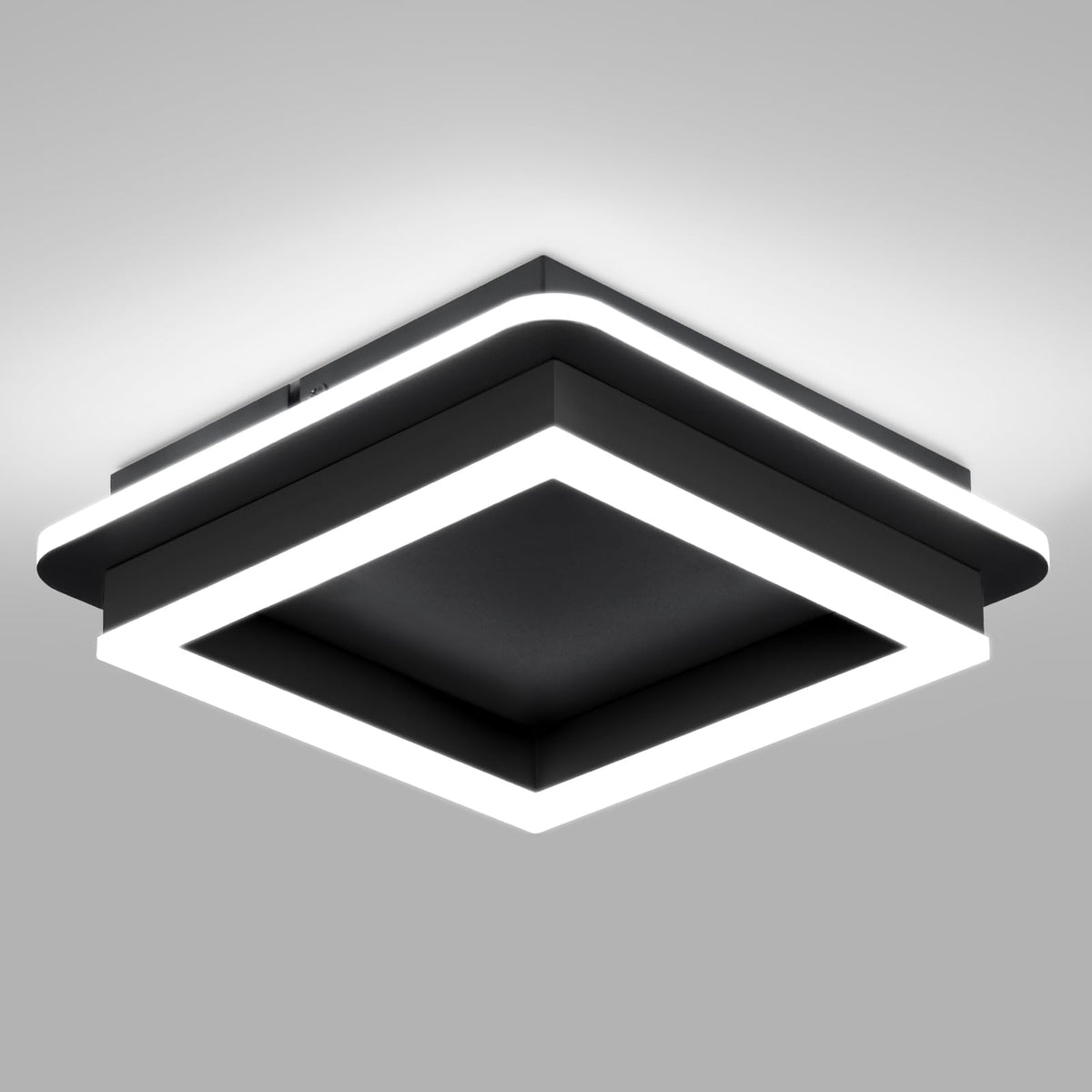 CANEOE black square LED ceiling light front view highlighting minimal design and even illumination
