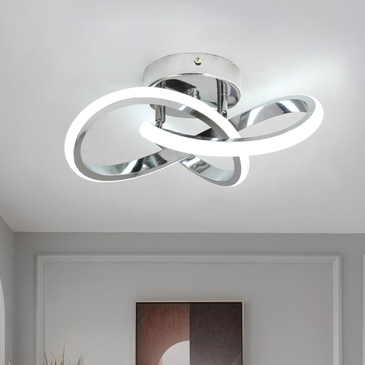 CANEOE hallway light with chrome close-to-ceiling finish brightens entryways.
