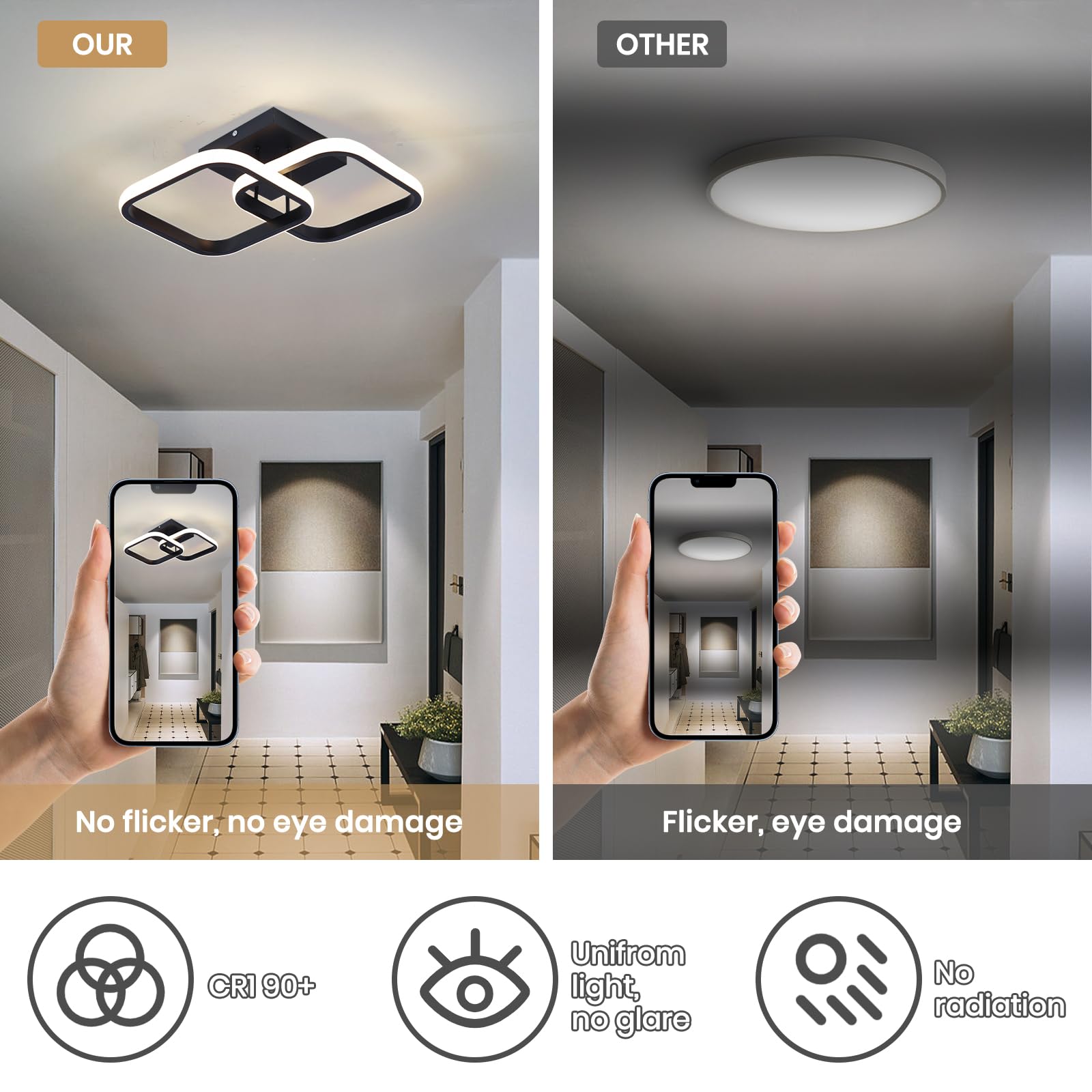 CANEOE square cross-design ceiling fixture adds depth and contemporary appeal.