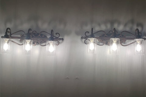 Canomo seeded bubble glass shade on a chandelier elevates ambience
