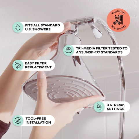 Canopy Filtered Shower Head hard-water balance supports smoother skin and manageable hair