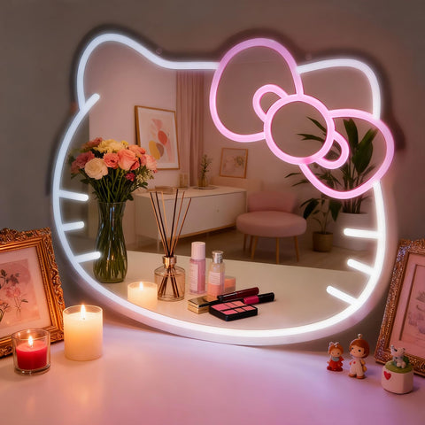 Capeebaala anime neon sign mirror with cat design adds playful lighting to pink rooms