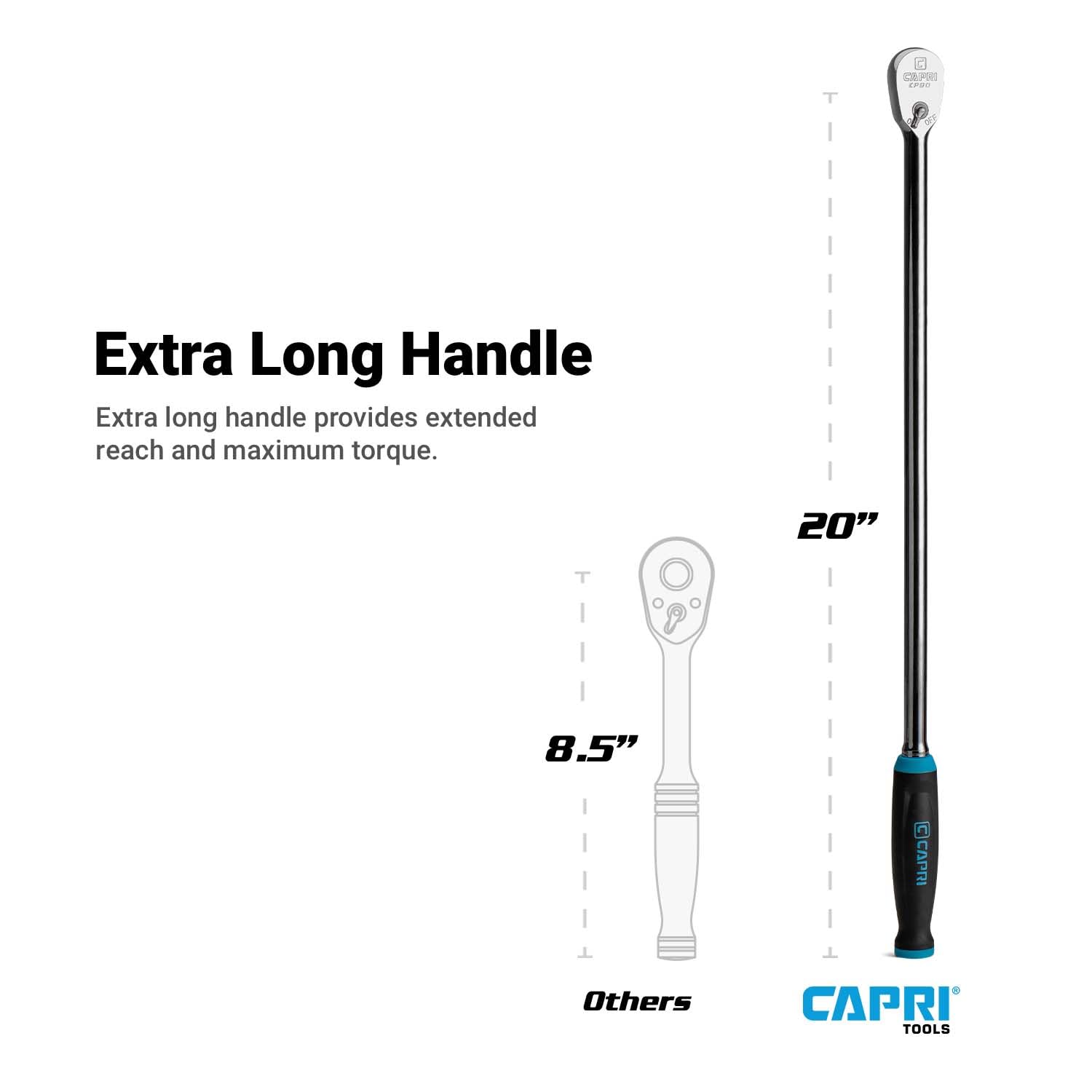 Capri Tools 20-inch long handle offers extra reach for leverage.