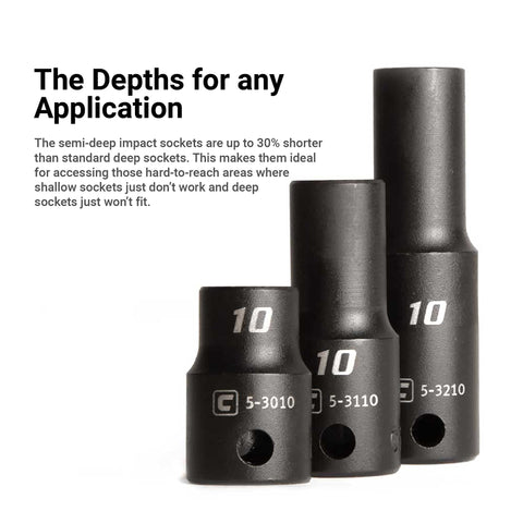 Capri Tools 3/8 drive semi-deep socket offers versatile reach for fasteners.