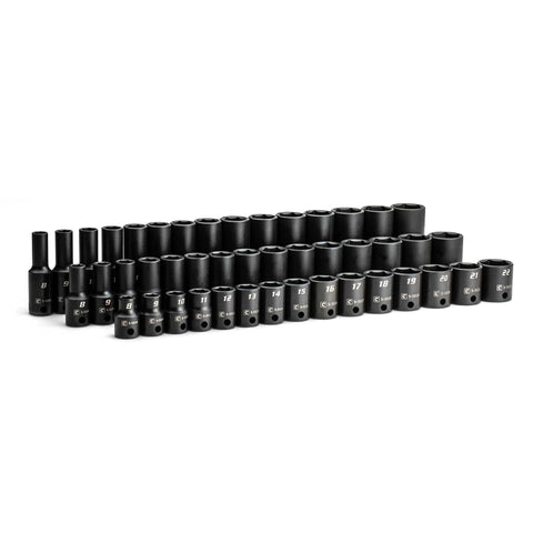 Capri Tools 3/8 drive shallow socket for quick access in tight spaces.