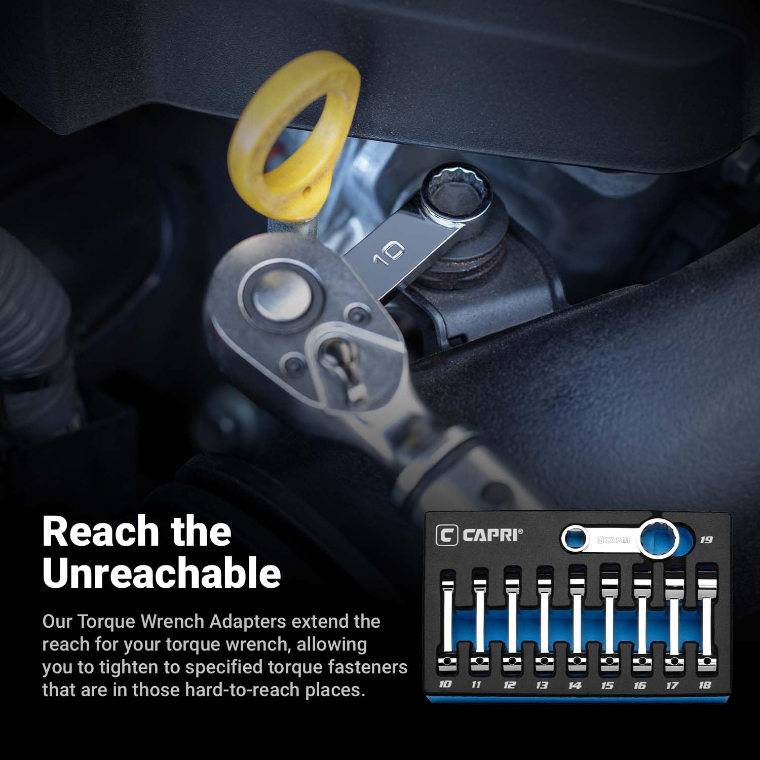 Capri Tools torque adapter extends reach for hard-to-reach fasteners