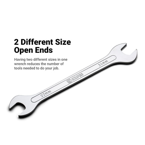 Capri Tools chrome-vanadium heat-treated wrenches closeup showcases durability.