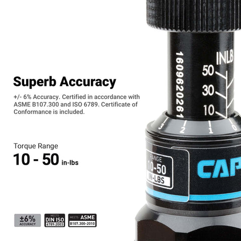 Capri Tools CP21075 precision graduations image highlights 1 in-lb increments for fine control