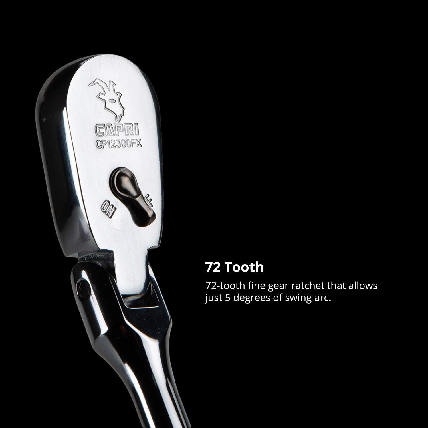 Capri Tools dual-direction flip lever enables easy tightening and loosening.