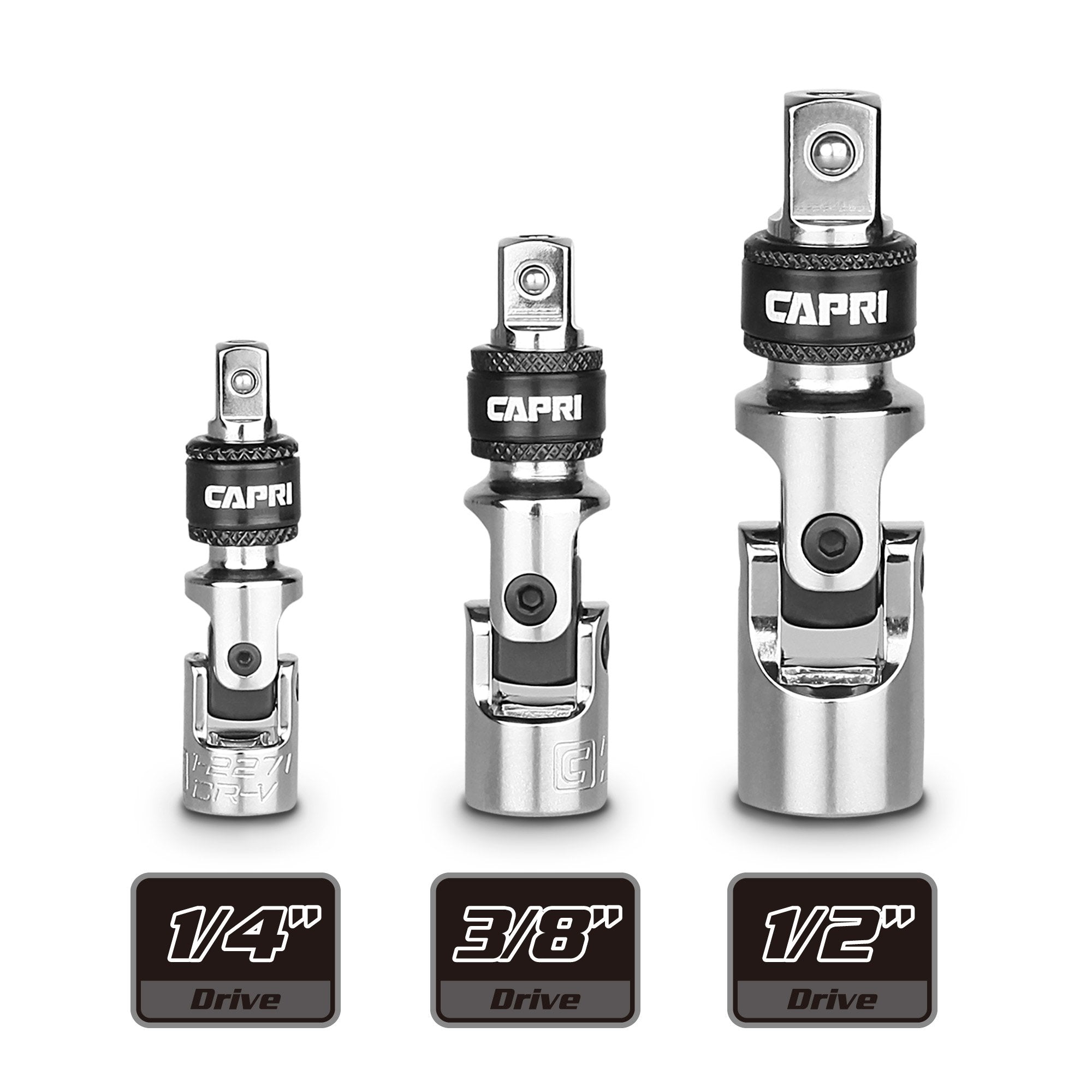 Capri Tools CP12270 locking universal joint 1/2 drive broadens reach for stubborn fasteners.