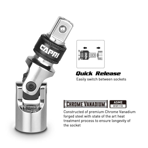 Capri Tools CP12270 locking universal joint 3/8 drive enables flexible access behind obstacles.