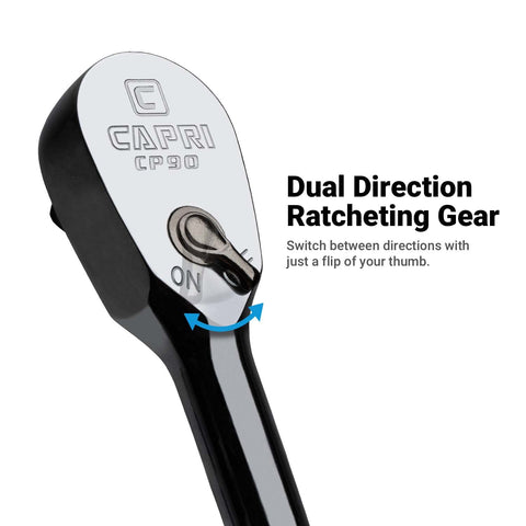 Capri Tools MaxChrome finish enhances durability and corrosion resistance.