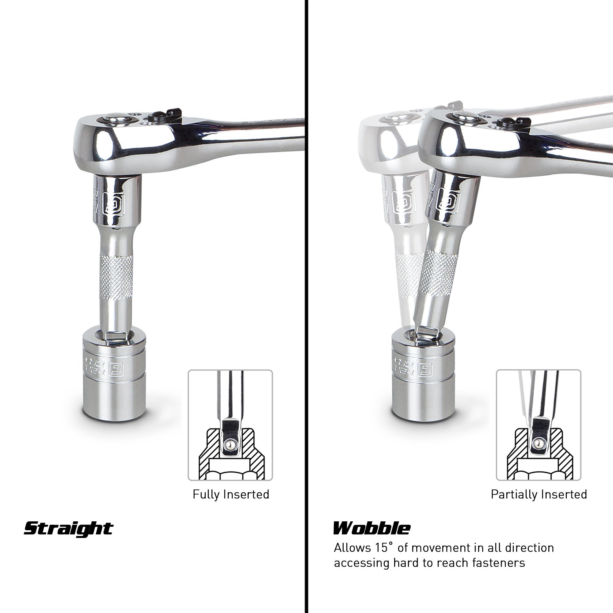 Capri Tools quarter-inch wobble extension bar, 3-in length for angled fastener access in cramped panels.