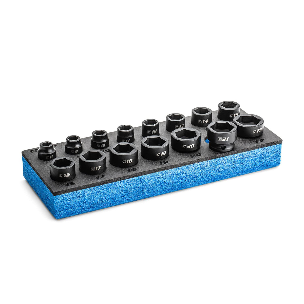 Capri Tools stubby impact socket 8mm for tight spaces with strong torque grip.