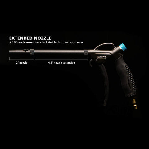Capri Tools Windstorm EX venturi turbo nozzle demonstrates high airflow with safety-compliant design.